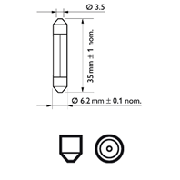 12848CP_лампа! (3W) 12V T6.2x38 SV6 внутреннее освещ.  подсветка багажника  номе