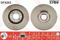 Диск тормозной CITROEN C4 1.6-2.0 04-/PEUGEOT 307 2.0 03- передний вент.D=302мм.