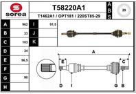 T58220a1 привод правый! 962mm abs opel vectra b/astra g 1.8i/2.0i/2.0di/dti 95&gt