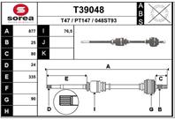 T39048_привод правый! 877mm Peugeot 306/405 1.8-2