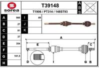 T39148_привод правый! 980mm Citroen C8  Fiat Ulys