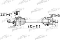 Полуось передний мост слева 27x672x62x27 abs:48t h