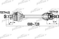 Полуось передний мост слева 25x688x52 7x26 renault
