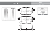 2035 R GW колодка задняя TOYOTA