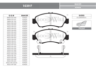 1039 F GW колодка передняя HONDA JAZZ