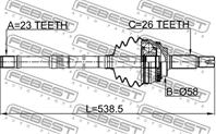 Шрус наружный с валом 23x538x26