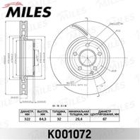 Диск тормозной MERCEDES W204 07-/W212 09- передний D=322мм. K001072