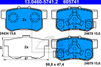 КОЛОДКИ HAM ATE 13.0460-5741.2 HONDA CR-V II 2.0 02-06  2.2 CTDI 05-06  FR-V 1.7  1.8  2.0 05-