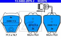 13.0460-2876.2_=752 12=763 012B-SX !колодки дисковые п. Audi A8 2.8-6.0/2.5TDi/3.3TDi 98-99