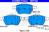 13.0460-7122.2_=571984B !колодки дисковые п. Audi A3 1.8i/1.9TDi Q 96-03 VW Gol