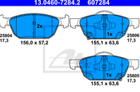 Колодки передние Honda accord 08-&gt/civic 12-&gt /156x57.2x17.3mm